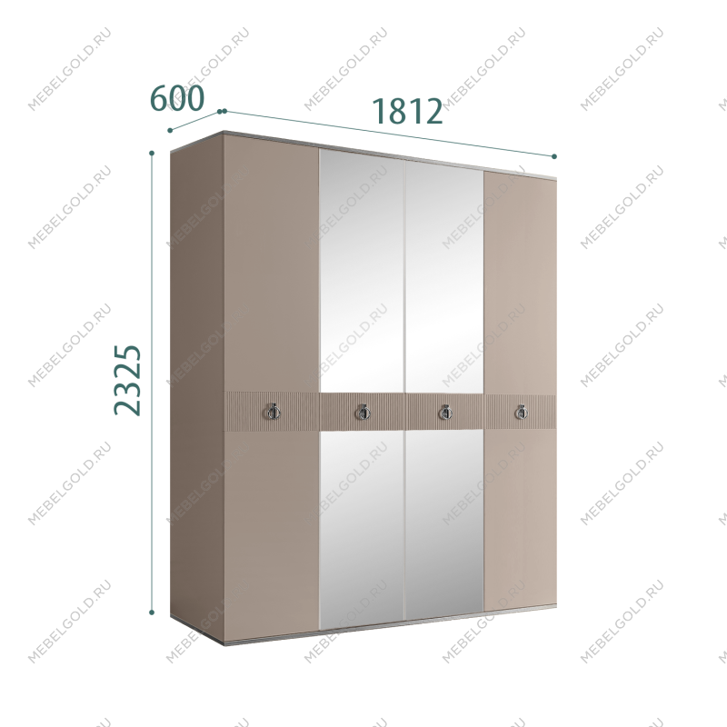 Шкаф 4-х дверный с зеркалом Римини СОЛО (Мокка/Серебро) РМШ1/4(s)