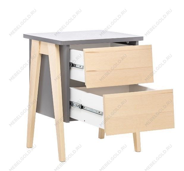 Тумбочка Сканди 2 ящ. (Натуральное дерево/серый ясень) | изображение 1