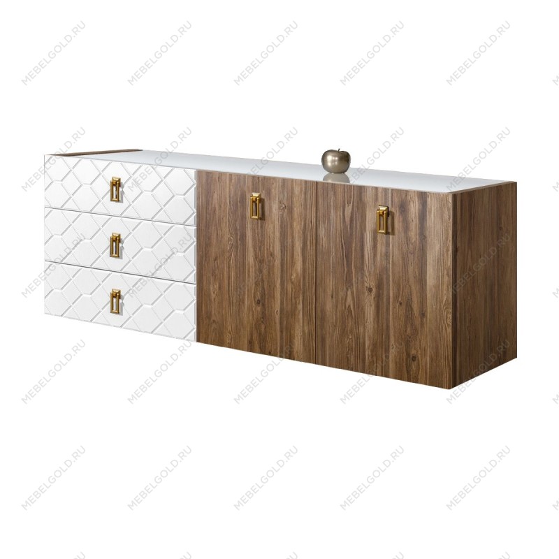 Комод 1.6м Bogemia Woodline Fly Wood Fa (Белый) (Lakobel/Золото) БМКМ-4