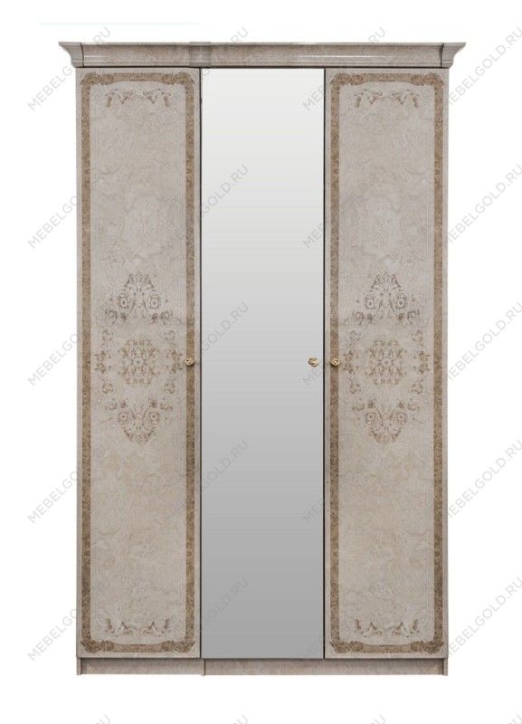 Шкаф Патрисия 3-дверный (2+1) с зеркалом крем корень глянец | изображение 1