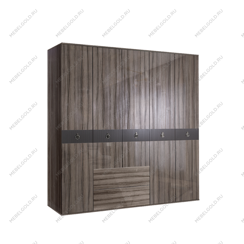 Шкаф 5-ти дверный с ящиками Римини СОЛО (Орех империя/Серебро) РМШ2/51(s)