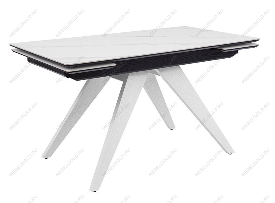 Стол Невада керамика (1400*800+300+300/керамика Gilf white/подстолье черный/ноги белый) | изображение 1