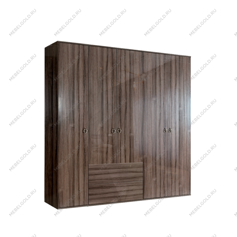 Шкаф 5-ти дверный с ящиками Римини (Орех империя/Серебро) РМШ2/51