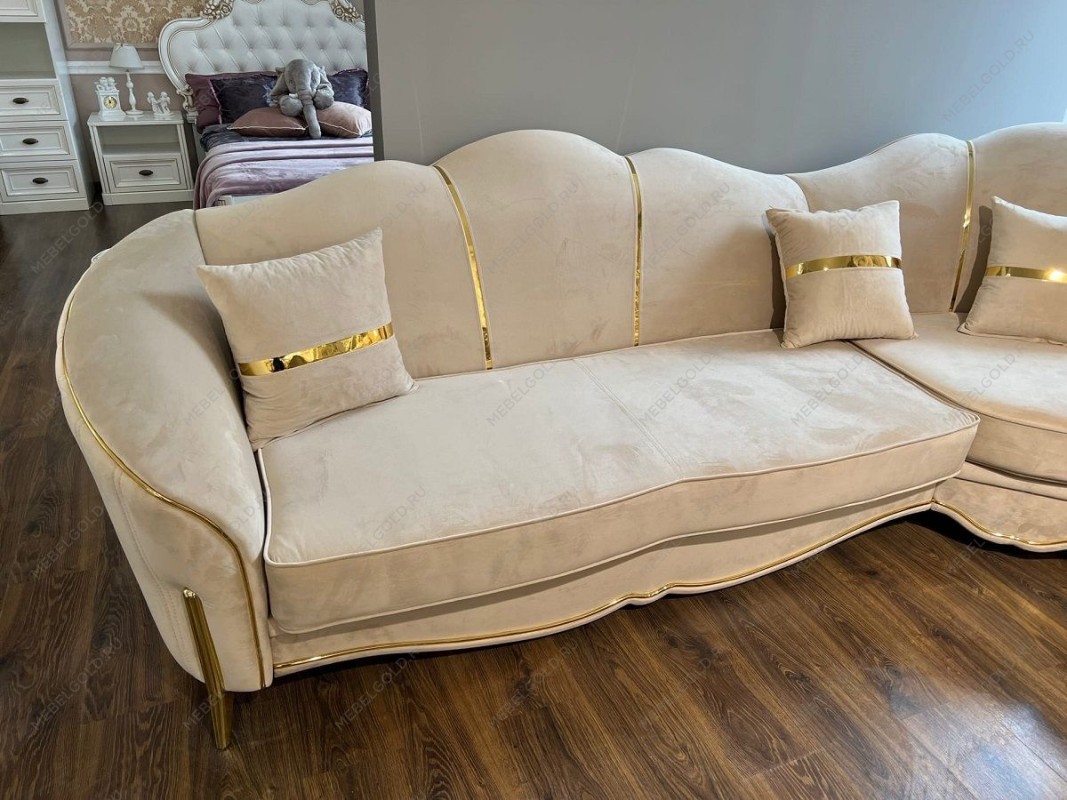 Диван Лара угловой 3-у-1 бежевый золото | изображение 3