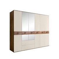 Шкаф 6-ти дверный с зеркалами, с ящиками, Bogemia Woodline Wood Fi (Слоновая кость/Хром) БМШ1/61(Wo)