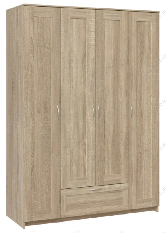 БРИМНЭС / СИРИУС Шкаф четырехдверный ИКЕА / IKEA с одним выдвижным ящиком и зеркалом, Дуб Сонома