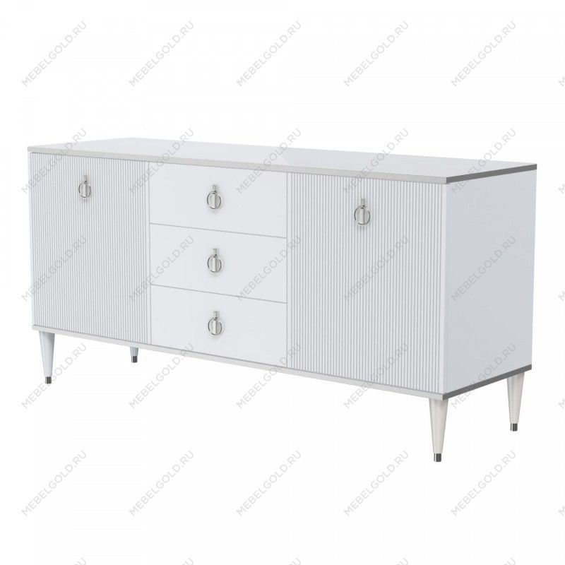 Комод для гостиной 1.6м Римини СОЛО (Белый/Серебро) РМКМ-4(s)