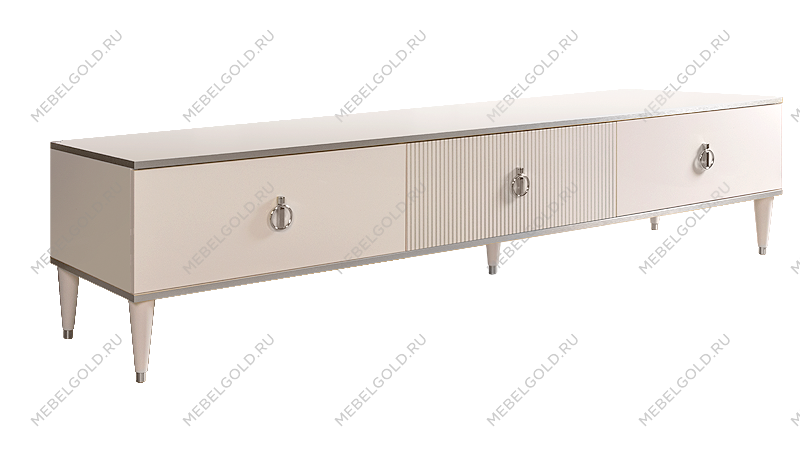 Тумба под телевизор 3 ящика Римини СОЛО (Слоновая кость/Серебро) РМТ-4(s)