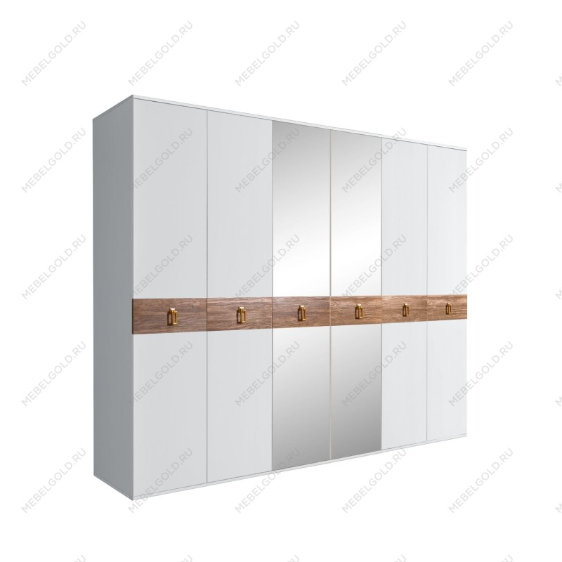 Шкаф 6-ти дв. с зеркалами Bogemia Wood Fa (Белый/Золото) БМШ1/6(Wo)