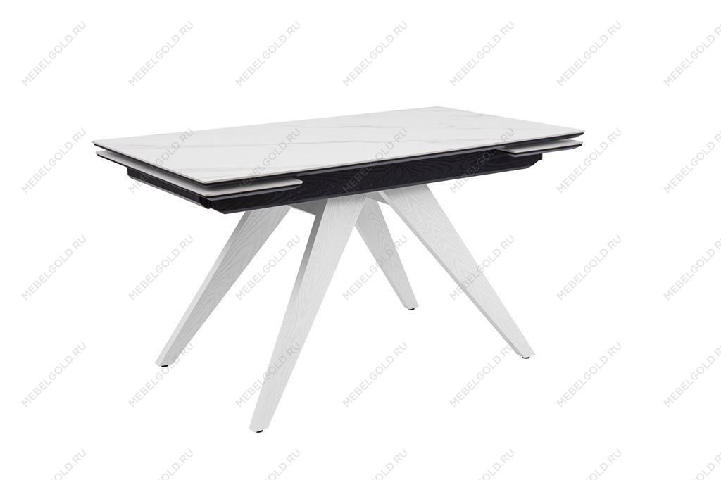 Стол Невада керамика (1400*800+300+300/керамика Gilf white/подстолье черный/ноги белый) | изображение 2