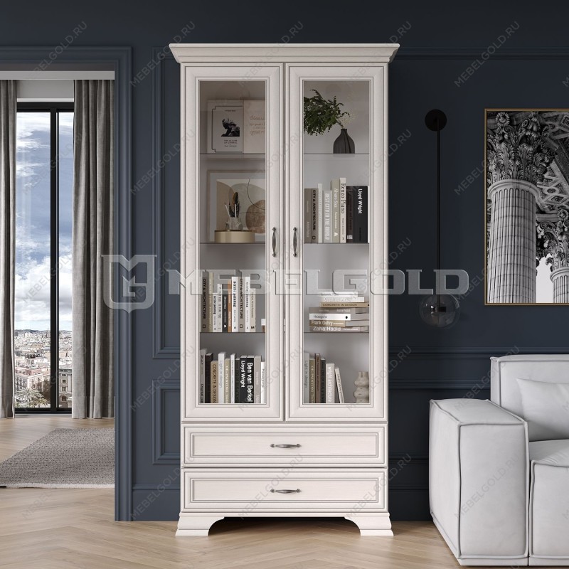 Шкаф с витриной Тиффани 2V2S вудлайн кремовый | изображение 1