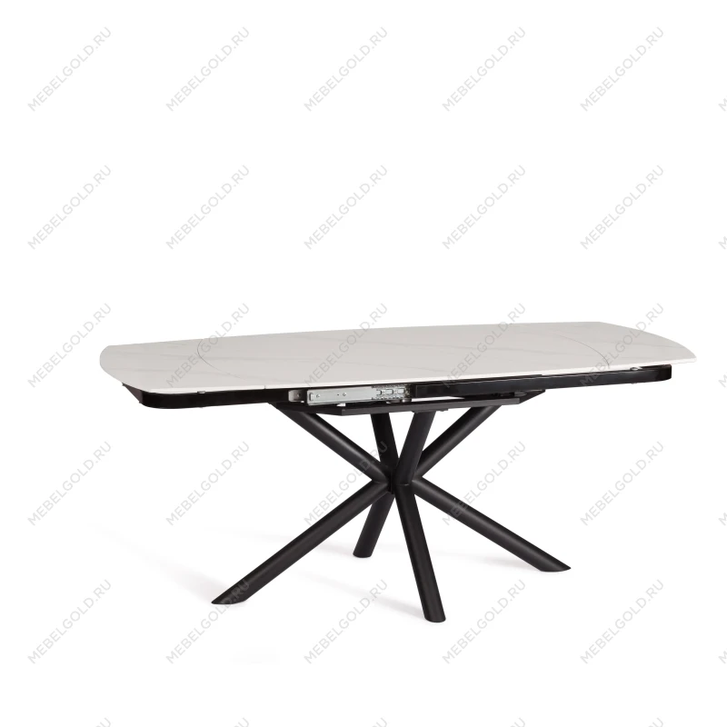 Стол обеденный Winston/Винстон, столешница керамика (глянцевая) / опоры металл, белый/черный, (120+30+30)x80x75(+1) см | изображение 7