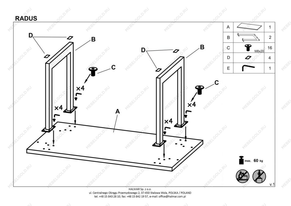 Стол обеденный Halmar RADUS 140x85 (дуб натуральный/черный) | изображение 4