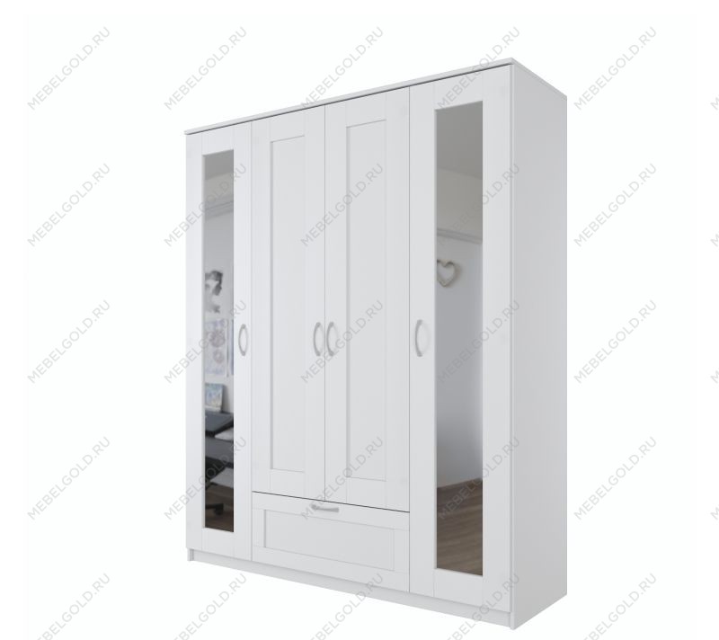 БРИМНЭС / СИРИУС Шкаф ИКЕА / IKEA комбинированный 4 двери и 1 ящик белый (с 2 зеркалами) | изображение 3