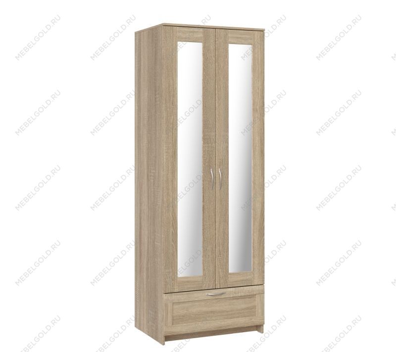 БРИМНЭС / СИРИУС Шкаф двухдверный ИКЕА / IKEA с одним выдвижным ящикам и двумя зеркалами, Дуб Сонома | изображение 3