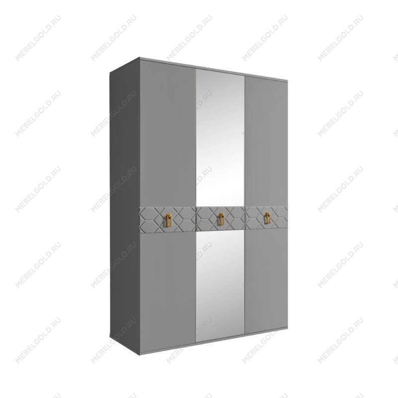 Шкаф 3-х дверный с зеркалом Bogemia Farfalle (Серый/Золото) БМШ1/3(Fa)