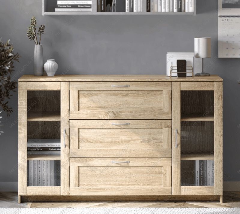 БРИМНЭС / СИРИУС тумба ИКЕА / IKEA 2 двери со стеклом и 3 ящика 156х95 сонома | изображение 4