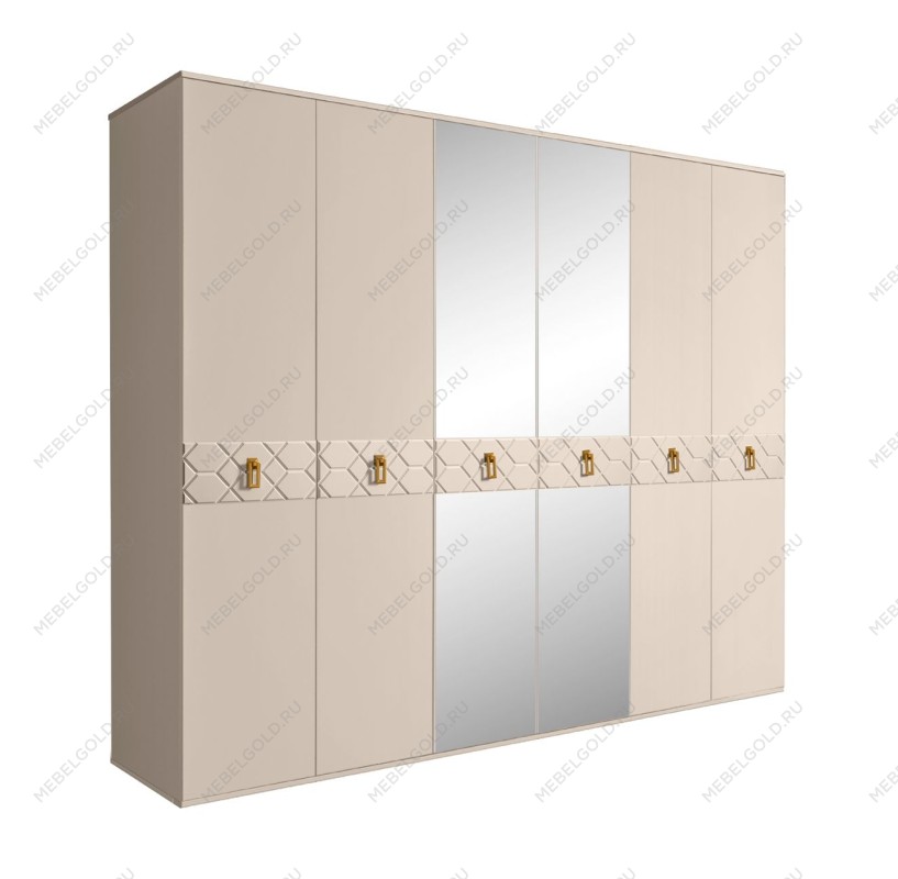 Шкаф 6-ти дв. с зеркалами Bogemia Farfalle (Ваниль/Золото) БМШ1/6(Fa)
