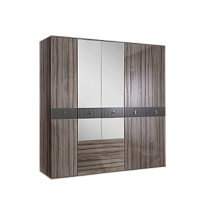 Шкаф 5-ти дверный с зеркалом, с ящиками Римини СОЛО (Орех империя/Серебро) РМШ1/51(s)