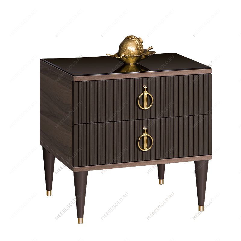 Тумба прикроватная 2 ящика Римини СОЛО (Орех империя/Золото) РМТП-2(s)