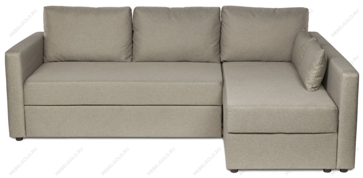 Диван угловой трехместный Вало с длинным подлокотником, светло-серый, рогожка