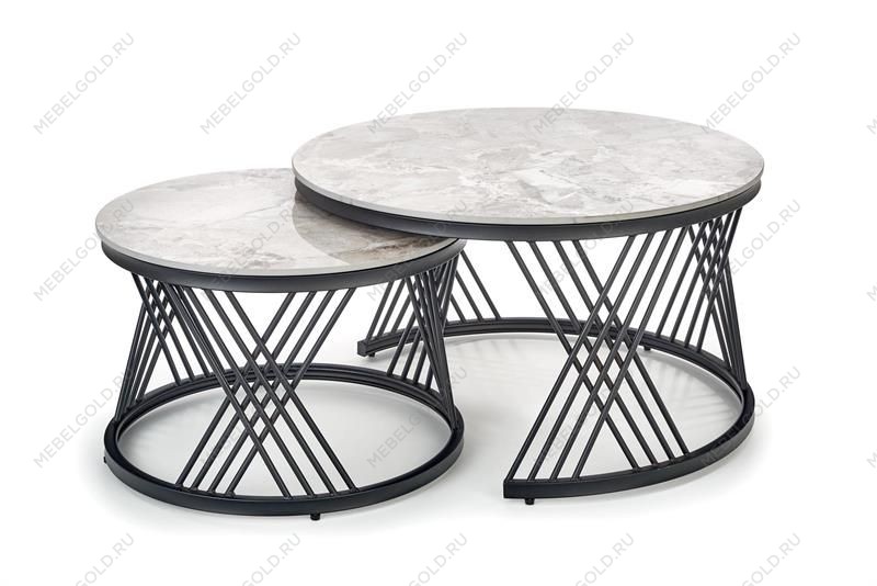 Комплект Halmar FLAMINGO, 2 стола журнальных (серый мрамор/черный) | изображение 3