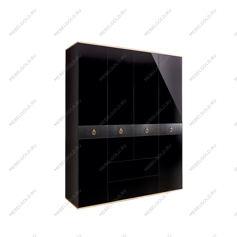 Шкаф 4-х дверный с ящиками Римини СОЛО (Черный/Золото) РМШ2/41(s)