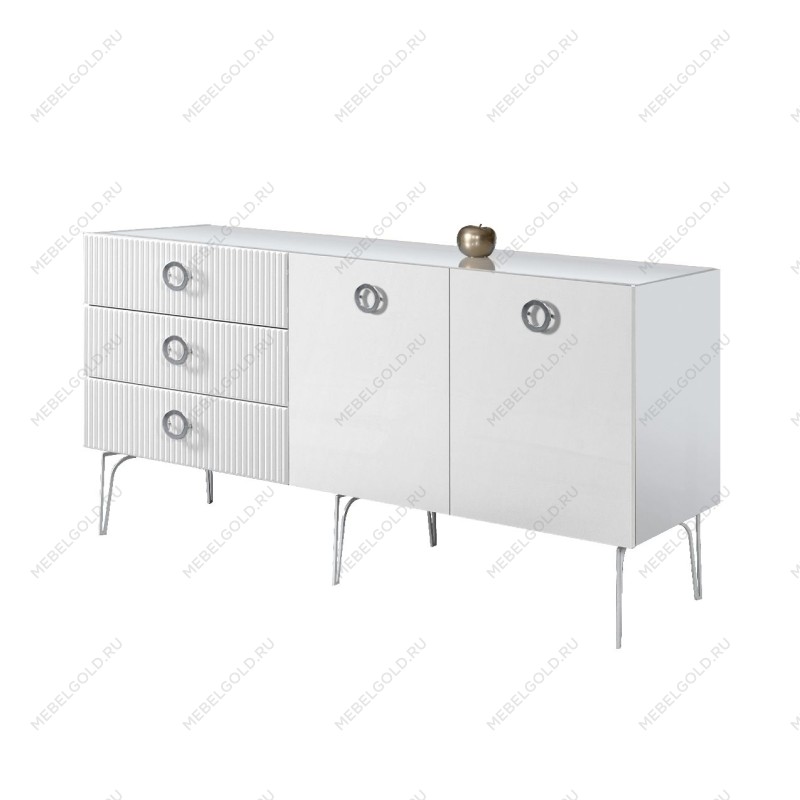 Комод 1.6м Bogemia Fillini (Белый) (Lakobel/Хром) БМКМ-4(Fi)
