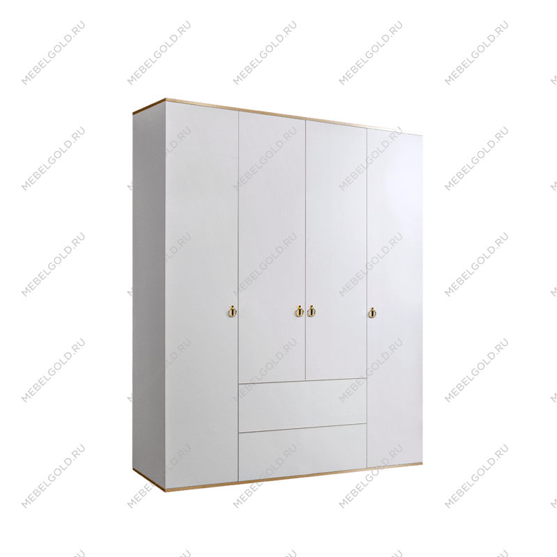 Шкаф 4-х дверный с ящиками Римини (Белый/Золото) РМШ2/41