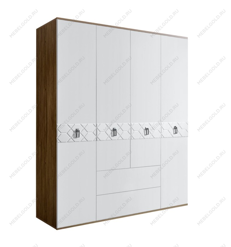 Шкаф 4-х дверный с ящиками Bogemia Woodline Fa (Белый/Хром) БМШ2/41