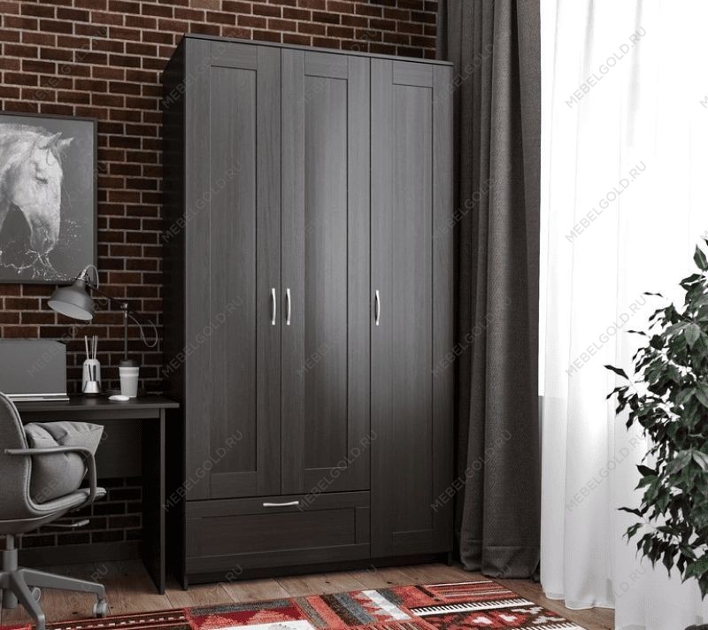 БРИМНЭС / СИРИУС Шкаф трехдверный ИКЕА / IKEA с одним выдвижным ящиком, Дуб Венге | изображение 4