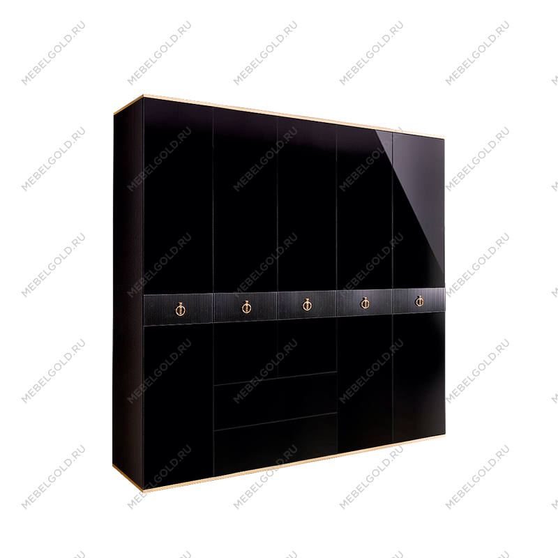 Шкаф 5-ти дверный с ящиками Римини СОЛО (Черный/Золото) РМШ2/51(s)