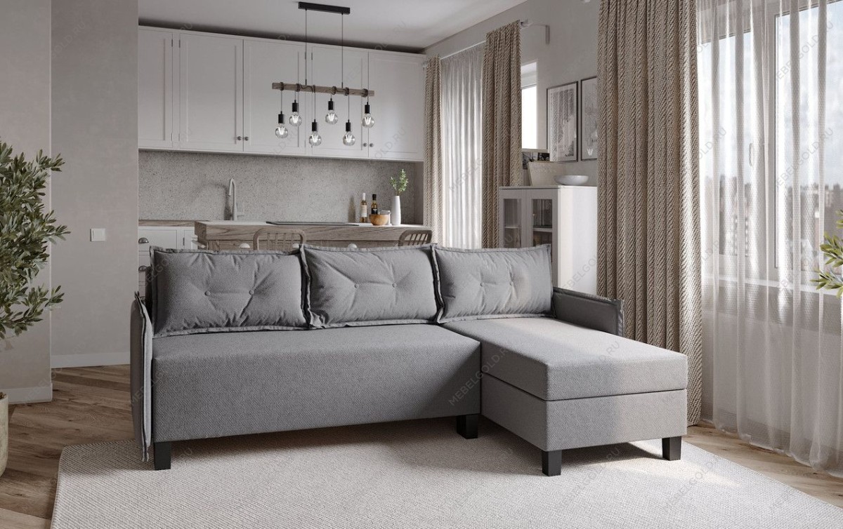 Диван-кровать угловой Киркас серый, рогожка | изображение 3