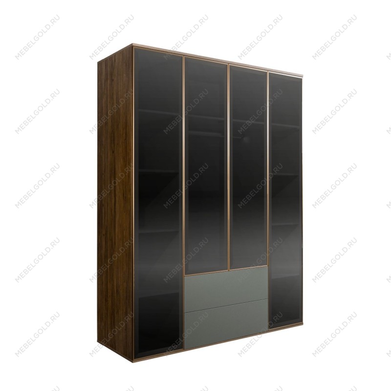 Шкаф 4-х дв. с ящиками Bogemia Woodline Air (Серый/Золото) БМШ2/42(4)