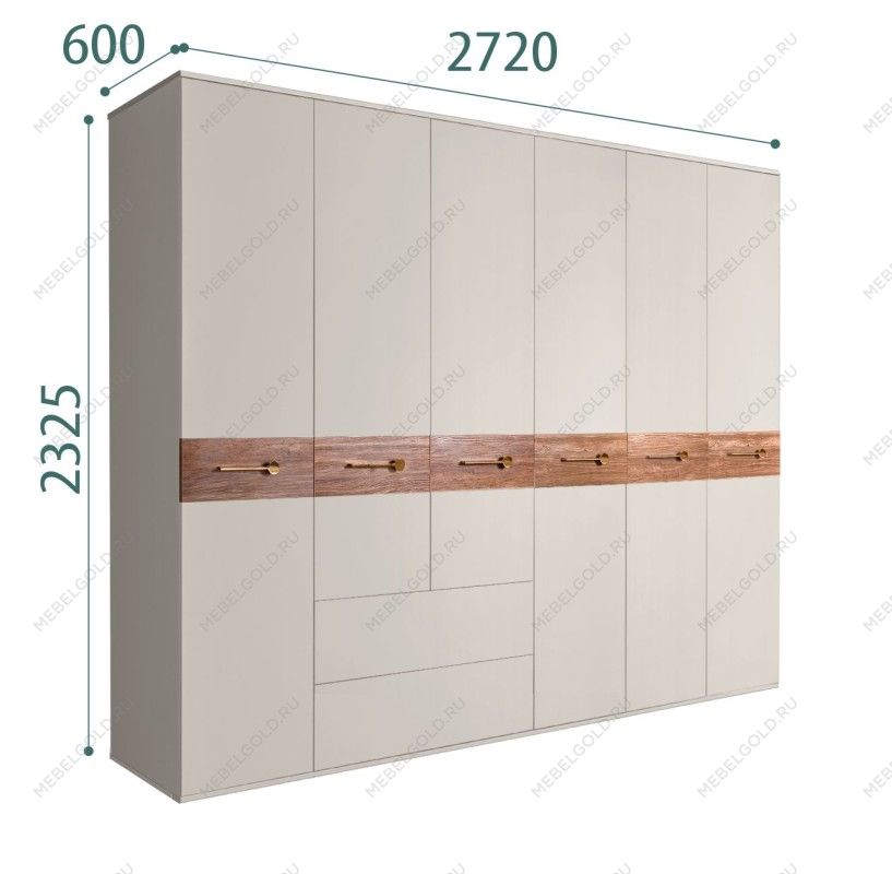 Шкаф 6-ти дверный с ящиками, Bogemia Wood Wo (Шелк/Золото) БМШ2/61(Wo)