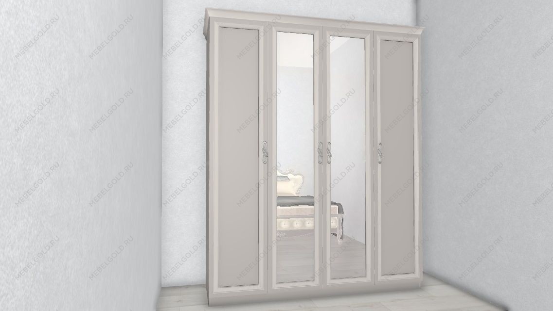 Шкаф Мишель Лайт 4-дверный с зеркалом серый