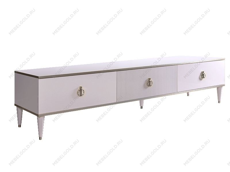 Тумба под телевизор 3 ящика Римини СОЛО (Белый/Серебро) РМТ-4(s)