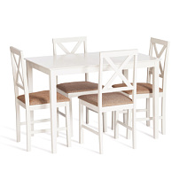 Обеденный комплект Хадсон (стол + 4 стула)/Hudson Dining Set, дерево гевея/мдф, стол: 110х70х75см / стул: 44х42х89см, ivory white (слоновая кость), ткань кор.-зол