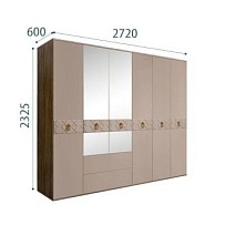 Шкаф 6-ти дверный с зеркалами, с ящиками, Bogemia Woodline Wood Fi (Мокка/Хром) БМШ1/61(Wo)