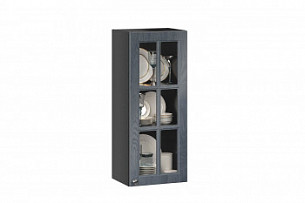 Шкаф кухонный 400 высокий со стеклом Мокка Тип 2 (Чёрный/Дуб фактурный антрацит)