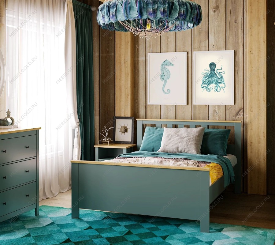 САГА кровать двойная 160х200 темно-бирюзовая/ясень | изображение 5