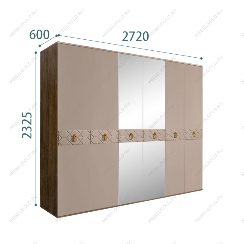 Шкаф 6-ти дв. с зеркалами Bogemia Woodline Fa (Мокка/Золото) БМШ1/6(Fa)
