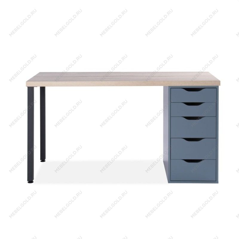 ИНГАР 2/5Т стол письменный 140x75x55, дуб беленый/серо-бирюзовый/черный | изображение 1