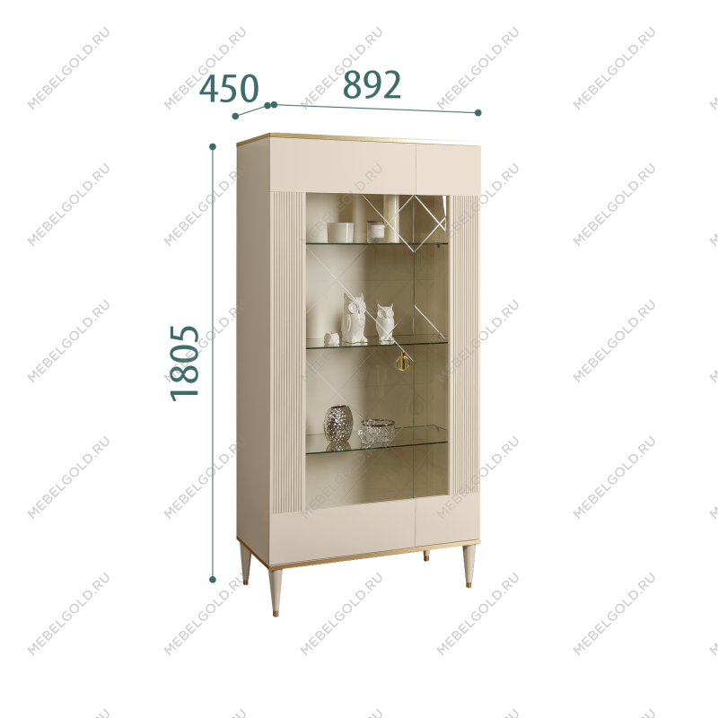 Витрина 2-ств. Римини СОЛО (Ваниль/Золото) (Левая) РМВ2-2С(s)