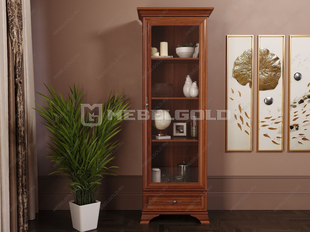 Шкаф с витриной Кентаки REG1W1S каштан - Выставка Балашиха | изображение 1