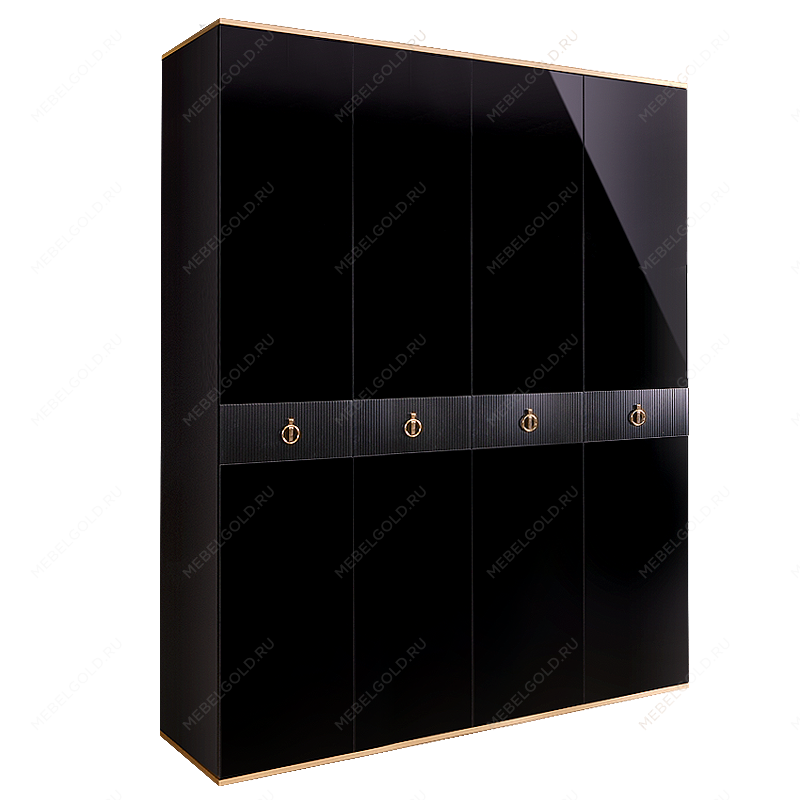 Шкаф 4-х дверный Римини СОЛО (Черный/Золото) РМШ2/4(s)