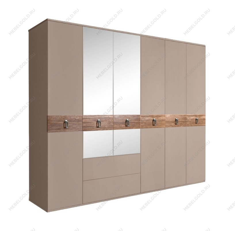 Шкаф 6-ти дверный с зеркалами, с ящиками, Bogemia Wood Fa (Мокка/Хром) БМШ1/61(Wo)