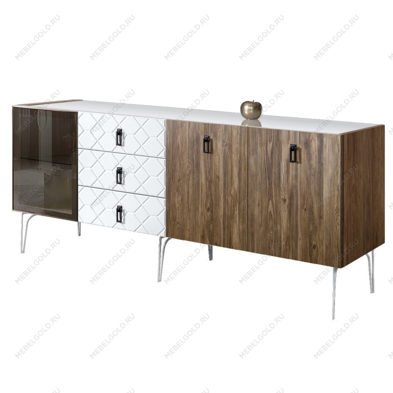 Комод 2.1м Bogemia Woodline Wood Fa (Белый) (Lakobel/Черный) БМКМ-5[4]