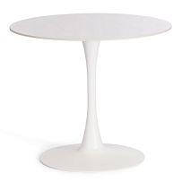 Стол обеденный Tulip/Тулип, столешница керамика (глянцевая) / опоры металл, белый/белый, 90х75 см