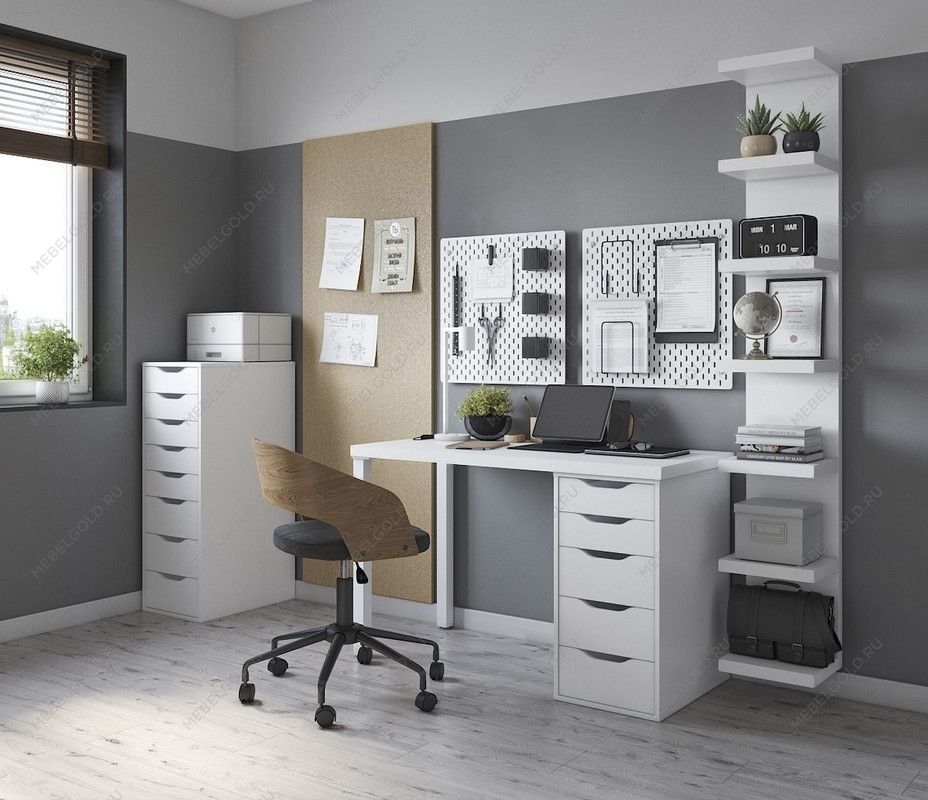 ИНГАР стол письменный ИКЕА / IKEA белый,120x75, с одной тумбой | изображение 4